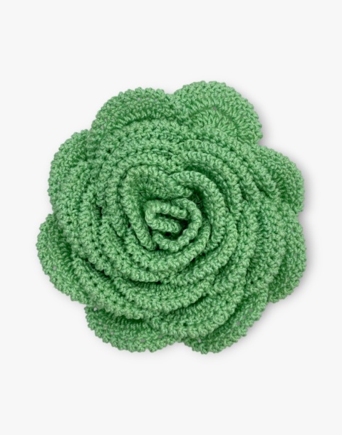 Zielona broszka szydełkowa róża handmade - duża przestrzenna ozdoba ręcznie robiona Zielona broszka szydełkowa róża handmade - duża przestrzenna ozdoba ręcznie robiona