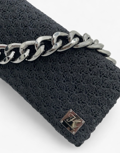 Czarny nikiel łańcuch gruby i torebka szydełkowa kopertówka - stylowy handmade dodatek Czarny nikiel łańcuch gruby i torebka szydełkowa kopertówka - stylowy handmade dodatek