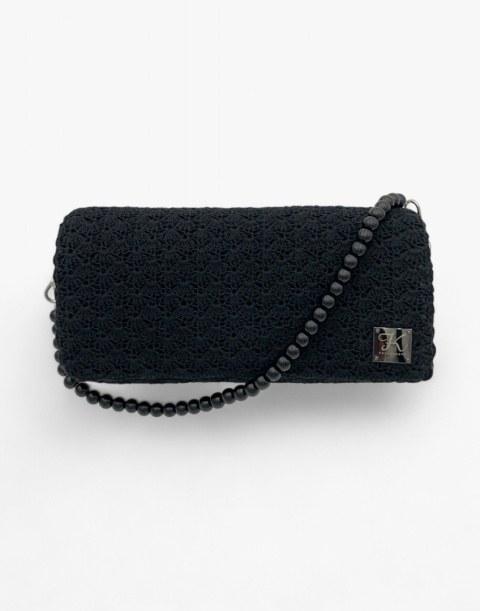 Czarny łańcuch z kamieni szlachetnych i torebka szydełkowa kopertówka - stylowy handmade dodatek Czarny łańcuch z kamieni szlachetnych i torebka szydełkowa kopertówka - stylowy handmade dodatek