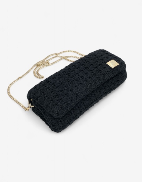 Czarna torebka szydełkowa kopertówka handmade – elegancka mała torebka ręcznie robiona