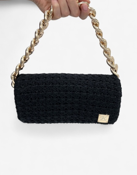 Czarna torebka szydełkowa kopertówka handmade – elegancka mała torebka ręcznie robiona