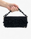 Czarna torebka szydełkowa z kwiatami lotosu handmade – elegancka torebka ręcznie robiona