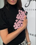 Czarna torebka szydełkowa z kwiatami wiśni handmade – elegancka torebka ręcznie robiona