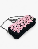 Czarna torebka szydełkowa z kwiatami wiśni handmade – elegancka torebka ręcznie robiona
