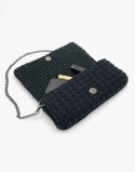 Czarna torebka szydełkowa z kwiatami wiśni handmade – elegancka torebka ręcznie robiona