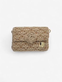 Bezowa mini torebka szydełkowa kopertówka handmade – elegancka mini torebka ręcznie robiona