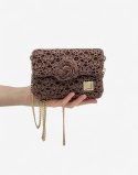 Brązowa mini torebka szydełkowa kopertówka handmade – elegancka torebka ręcznie robiona