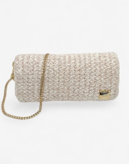 Biała torebka szydełkowa z metalizowaną nicią miedzianą handmade – elegancka torebka ręcznie robiona