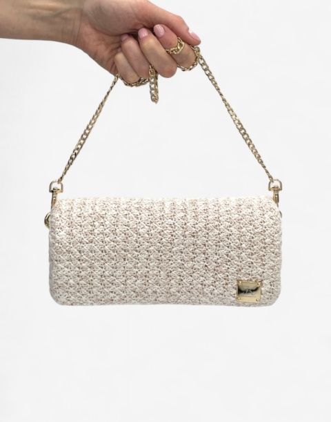 Biała torebka szydełkowa z metalizowaną nicią miedzianą handmade – elegancka torebka ręcznie robiona
