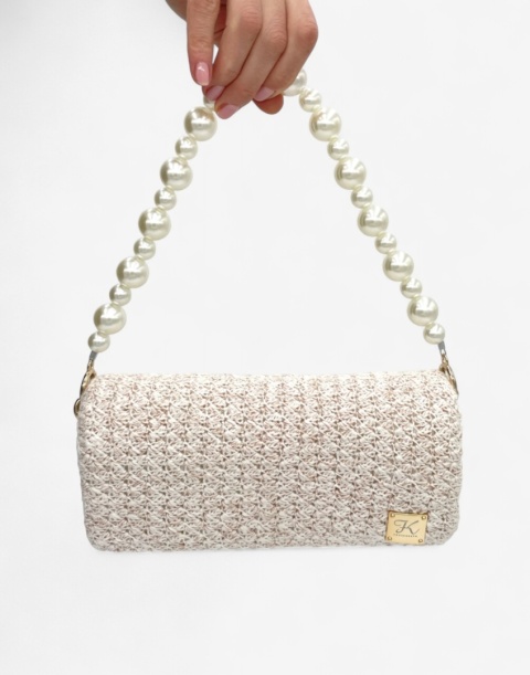 Biała torebka szydełkowa z metalizowaną nicią miedzianą handmade – elegancka torebka ręcznie robiona