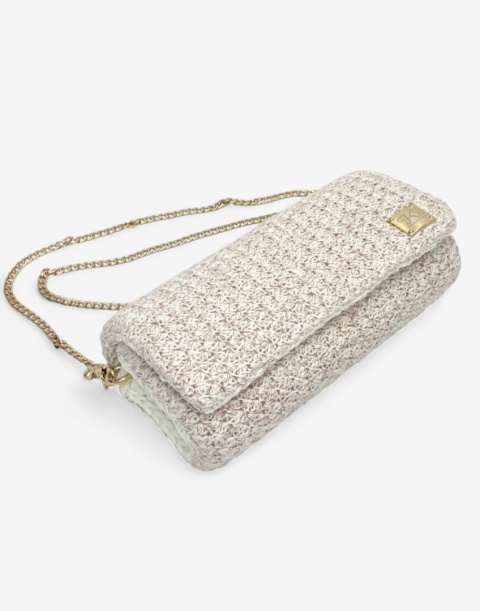 Biała torebka szydełkowa z metalizowaną nicią miedzianą handmade – elegancka torebka ręcznie robiona