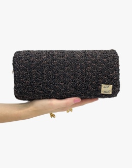 Czarna torebka szydełkowa z metalizowaną nicią miedzianą handmade – elegancka torebka ręcznie robiona