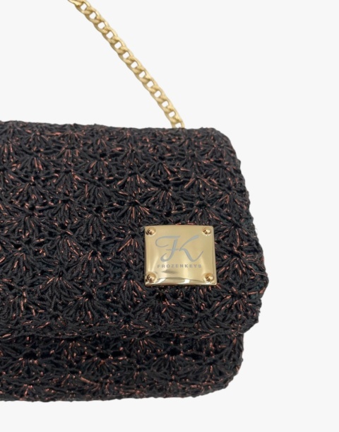 Czarna torebka szydełkowa z metalizowaną nicią miedzianą handmade – elegancka torebka ręcznie robiona Czarna torebka szydełkowa z metalizowaną nicią miedzianą handmade – elegancka torebka ręcznie robiona