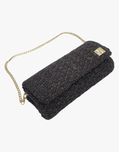 Czarna torebka szydełkowa z metalizowaną nicią miedzianą handmade – elegancka torebka ręcznie robiona Czarna torebka szydełkowa z metalizowaną nicią miedzianą handmade – elegancka torebka ręcznie robiona