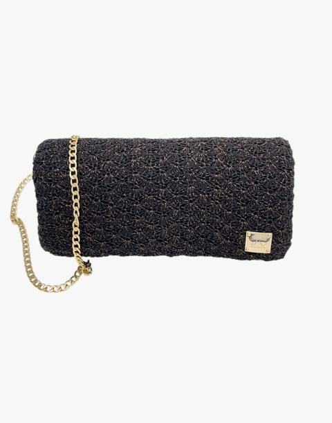Czarna torebka szydełkowa z metalizowaną nicią miedzianą handmade – elegancka torebka ręcznie robiona Czarna torebka szydełkowa z metalizowaną nicią miedzianą handmade – elegancka torebka ręcznie robiona