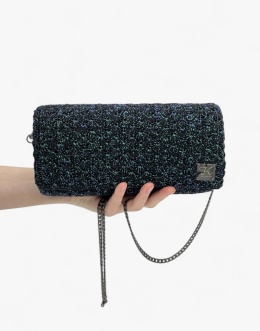 Czarna torebka szydełkowa z metalizowaną nicią handmade – elegancka torebka ręcznie robiona