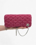 Różowa torebka szydełkowa z metalizowaną nicią handmade – elegancka torebka ręcznie robiona