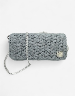 Szara torebka szydełkowa z metalizowaną nicią handmade – elegancka torebka ręcznie robiona