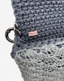 Szara torebka szydełkowa z metalizowaną nicią handmade – elegancka torebka ręcznie robiona