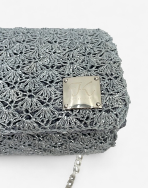 Szara torebka szydełkowa z metalizowaną nicią handmade – elegancka torebka ręcznie robiona