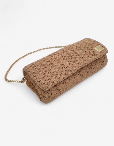 Złota torebka szydełkowa z metalizowaną nicią handmade – elegancka torebka ręcznie robiona