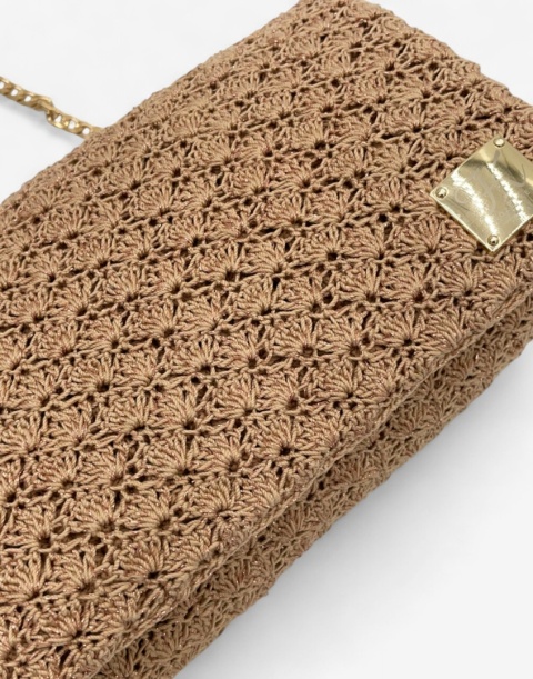 Złota torebka szydełkowa z metalizowaną nicią handmade – elegancka torebka ręcznie robiona