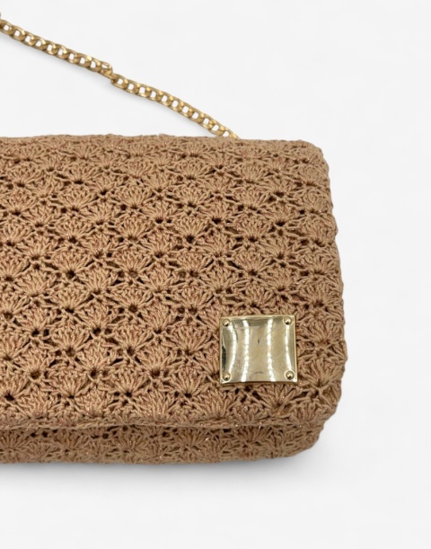 Złota torebka szydełkowa z metalizowaną nicią handmade – elegancka torebka ręcznie robiona