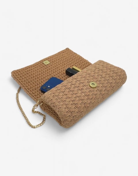 Złota torebka szydełkowa z metalizowaną nicią handmade – elegancka torebka ręcznie robiona