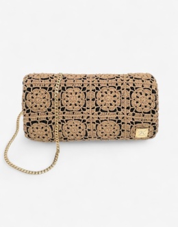 Złota torebka szydełkowa z metalizowaną nicią w granny square handmade – elegancka torebka ręcznie robiona